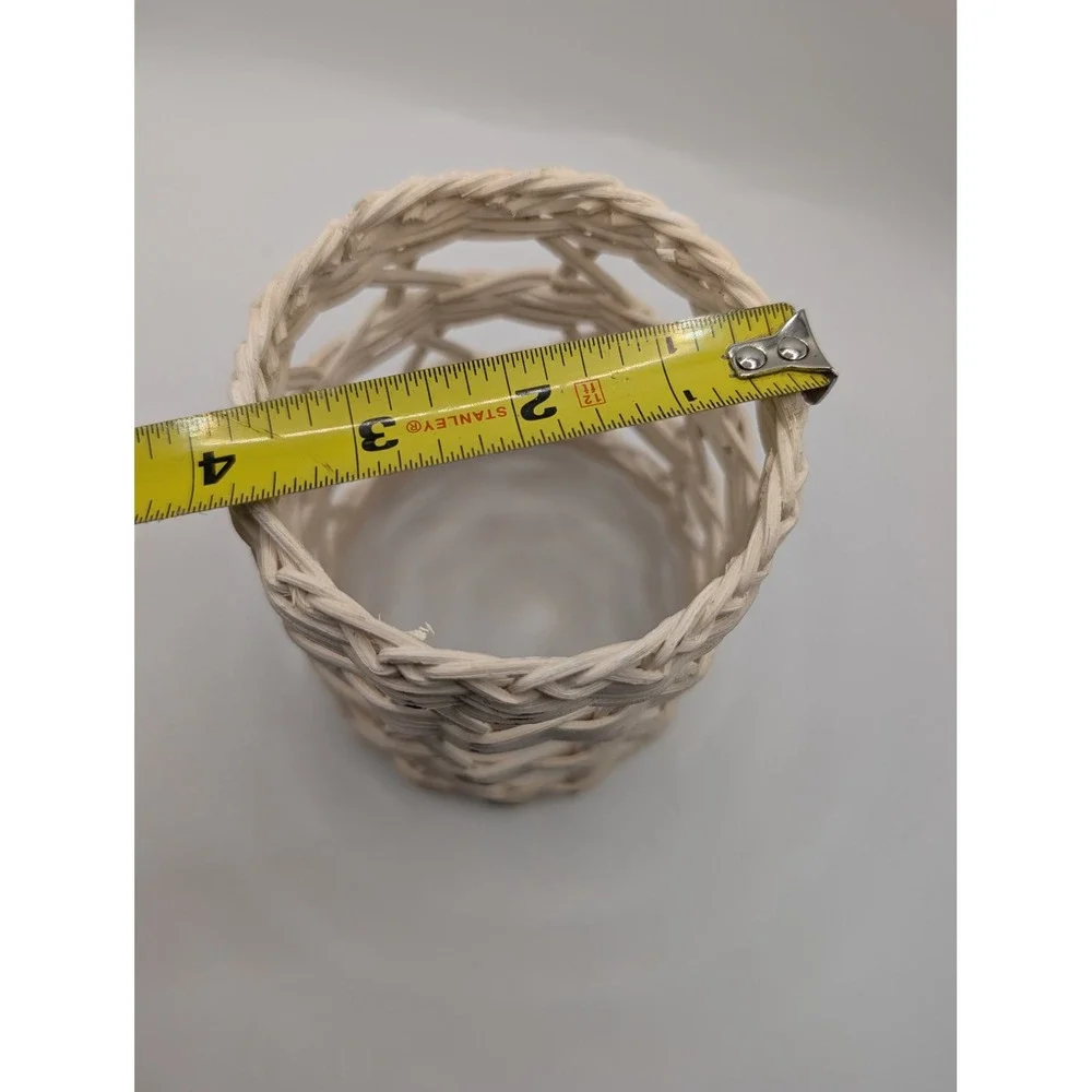 Natural Woven Wicker Cylinder Basket Boho Open Weave Star Pattern Decor 5.5in